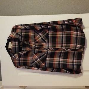 Cloth and Stone Navy and Mauve Plaid Light Flannel Blouse - Size XL